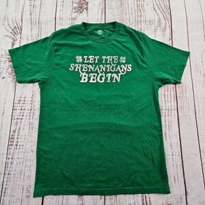 Let the Shenanigans Begin Green Short Sleeve Cotton Blend T-Shirt Men's M